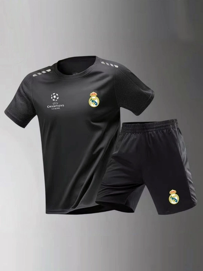 Футбольная форма с логотипами FC Barcelona и Real Madrid. (футболка + шорты) — MMALIKA-MKQS7083-ЧЕРН-XXXL