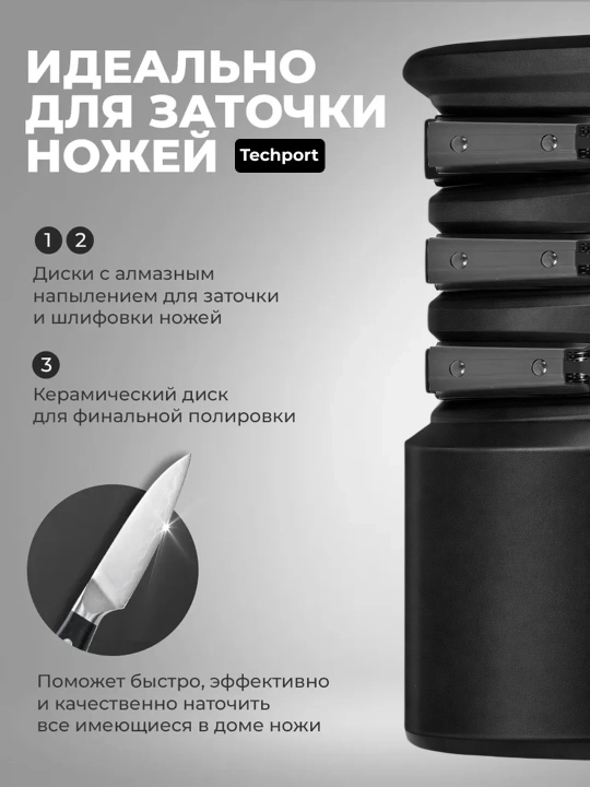 Точилка для ножей электрическая кухонная профессиональная, 3 этапа заточки