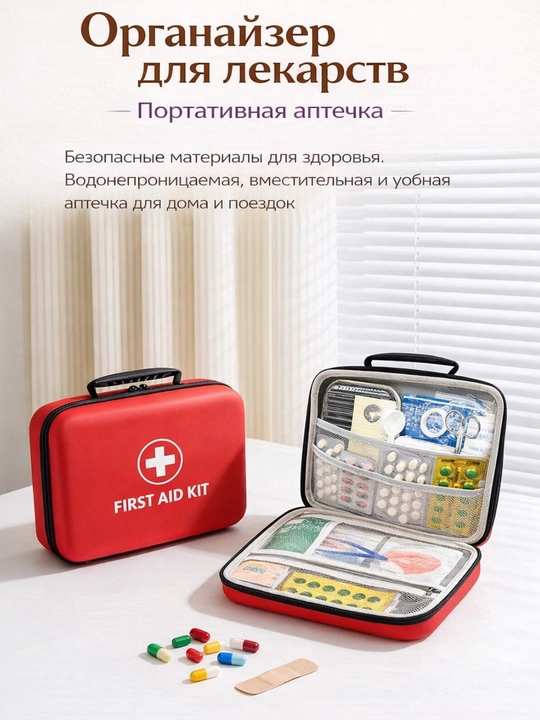 Aptechka organayzer to‘plami 2 dona, dori saqlash sumkasi, EVA material, suvga chidamli - 