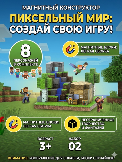 Магнитный конструктор в стиле Minecraft - 