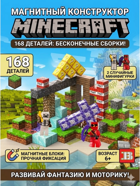 Магнитный конструктор Minecraft на 168 деталей - 