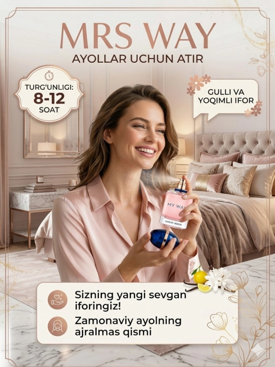 Mrs Way ayollar atiri. Ayollar atirlari. Atir 100 ml,atrlar ayollarga, pushti atir