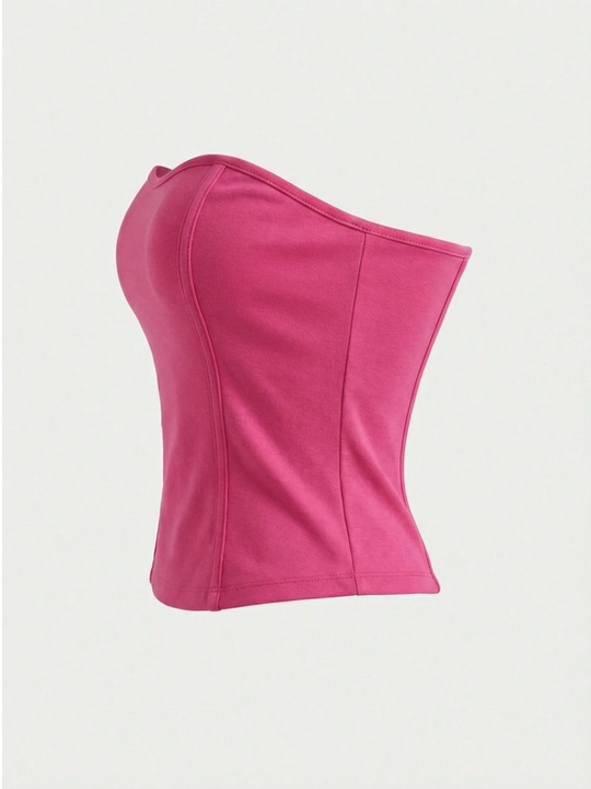 Ko'tarilgan tikuvli bandeau korset Pink Island