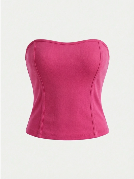 Ko'tarilgan tikuvli bandeau korset Pink Island