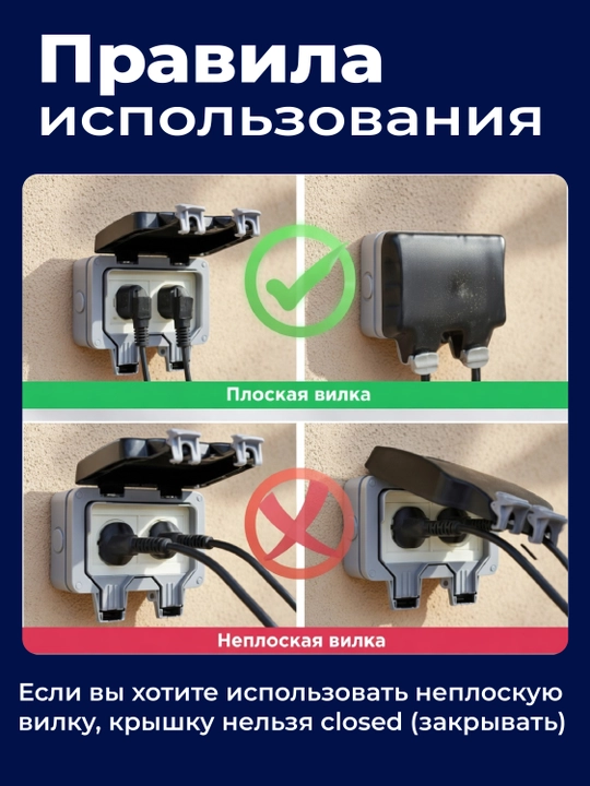 Suv o‘tkazmaydigan IP66 ikki martalik 16A elektr rozetka, tashqi va bog‘ uchun qopqoqli
