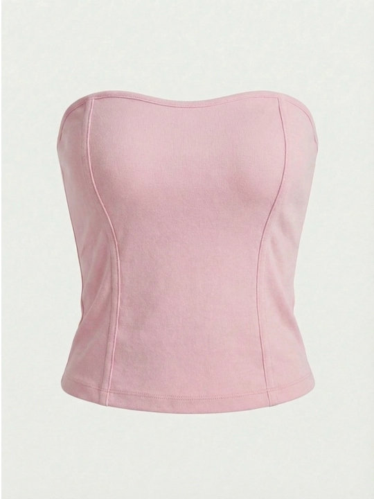 Ko'tarilgan tikuvli bandeau korset Pink Island