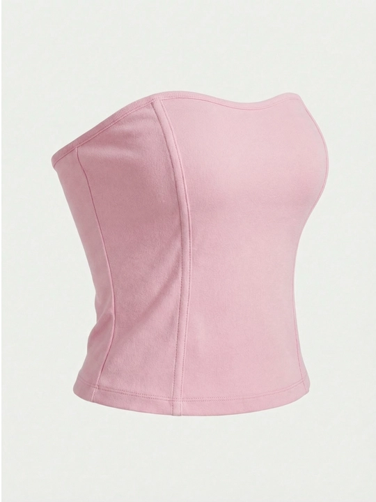 Ko'tarilgan tikuvli bandeau korset Pink Island