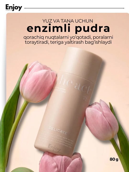 Yuz va tanani yuvish va tozalash uchun enzimli pudra The Act, ugriga qarshi