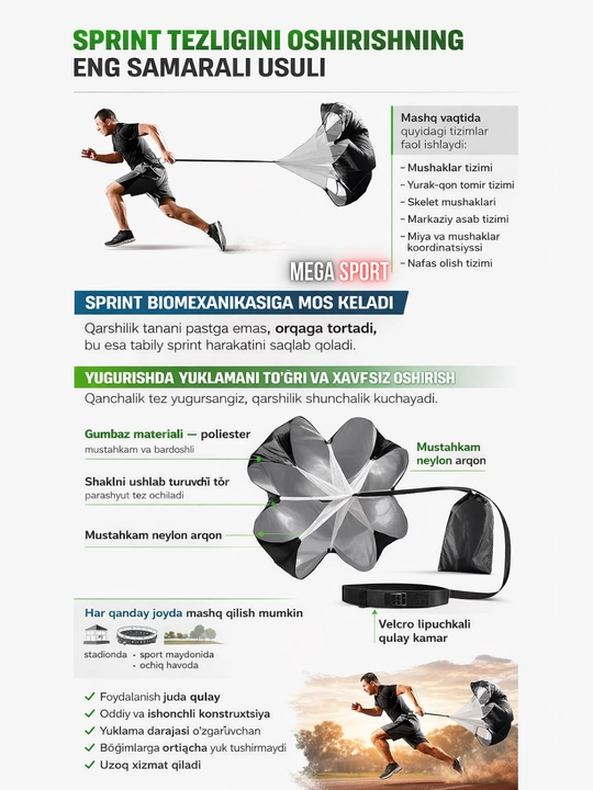 Sprint mashq parashyuti, yugurish tezligini oshirish uchun sport trenajyori
