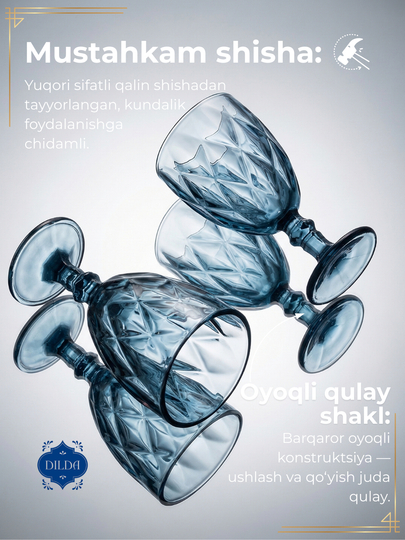 Rangli shishadan tayyorlangan, issiqqa chidaml, ichimliklar uchun fujerlar, 6 dona to‘plam