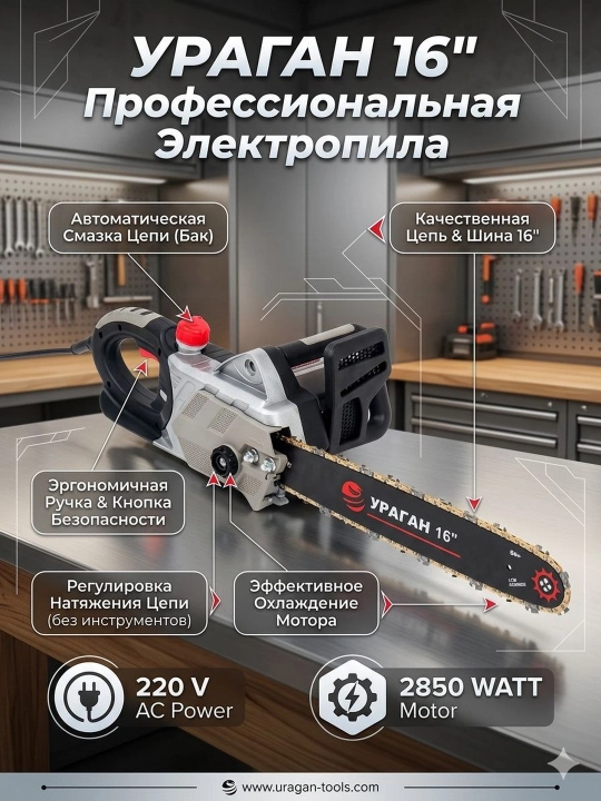 Электрическая цепная пила УРАГАН - 