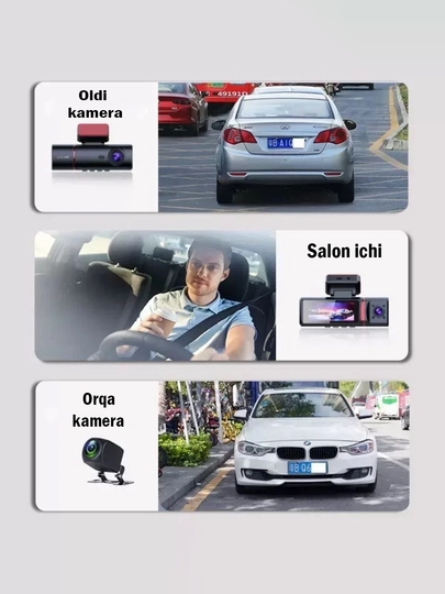 Videoregistrator Channel 3 Kamerali 4K Ultra HD WiFi GPS 64GB Parking 3.2 HD displey ekran 5