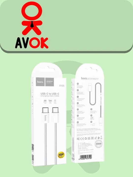 Кабель Type-C - Type-C Hoco X105 Hero, поддержка быстрой зарядки PD 60W, для ноутбуков и смартфонов