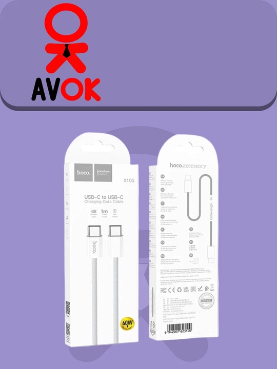 Кабель Type-C - Type-C Hoco X105 Hero, поддержка быстрой зарядки PD 60W, для ноутбуков и смартфонов