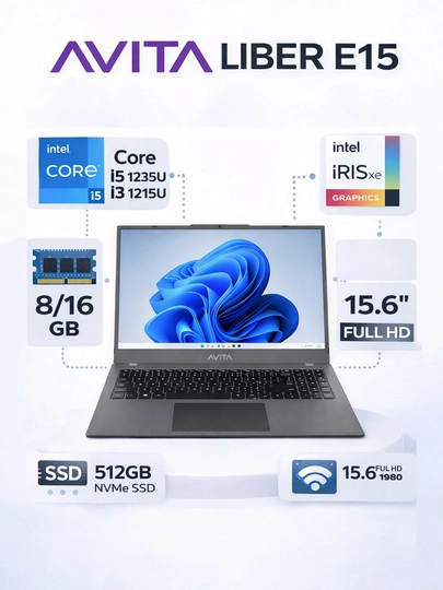 Noutbuk Avita Liber E Intel Core i3/i5 8GB RAM 512GB SSD 15.6″ FHD Windows 11 9