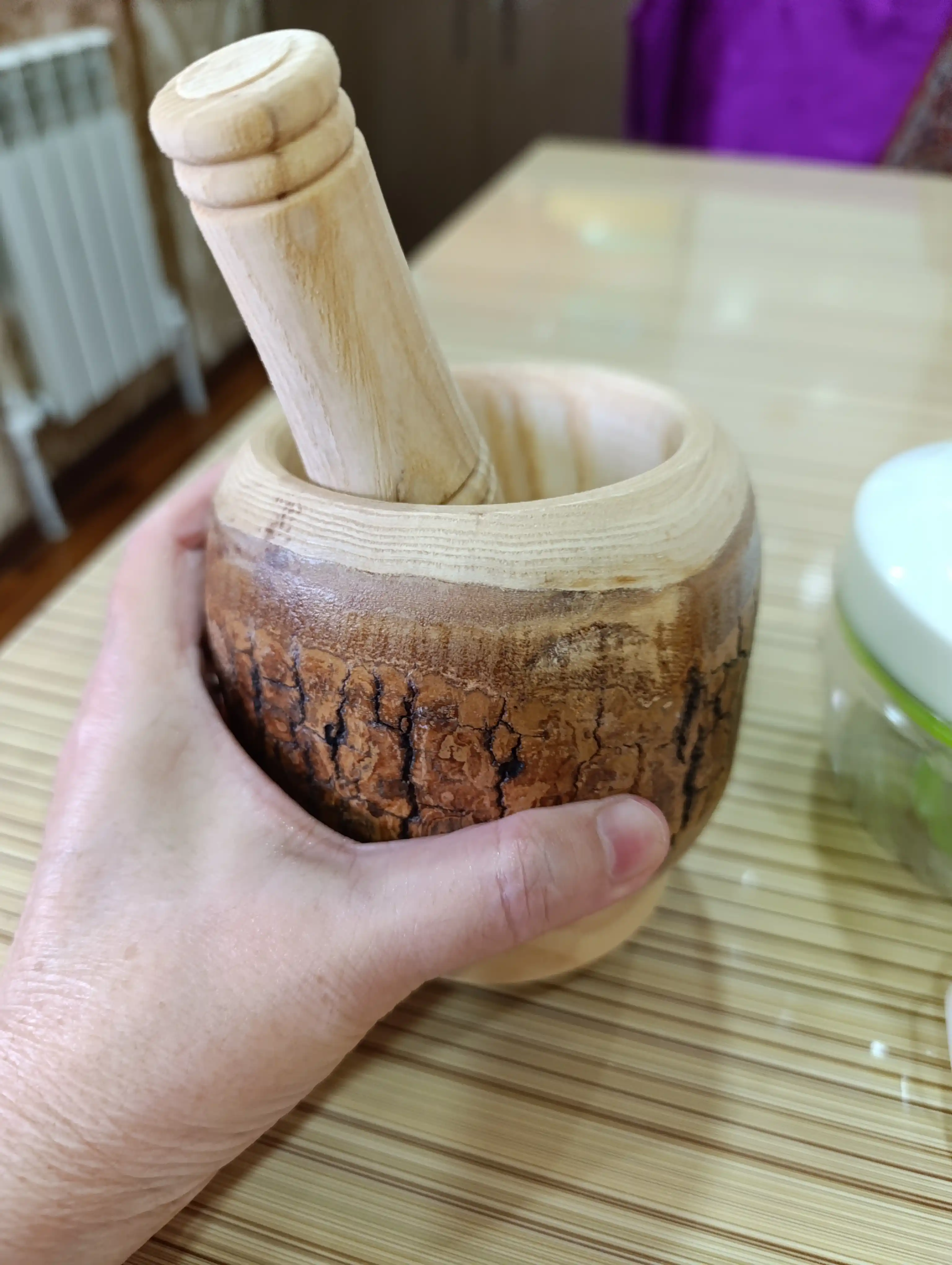Ступка для специй, деревянная с пестиком