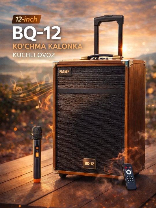 Karaoke kolonka B-Q12, 50W, Bluetooth, mikrofonli, g‘ildirakli, portativ - 