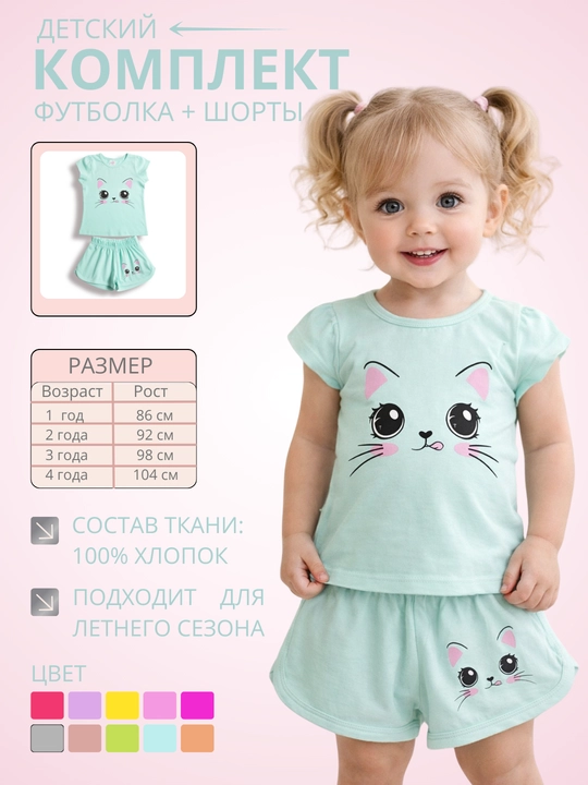 Футболка и шорты для девочек - 