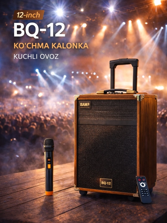 Караоке колонка B-Q12, 50 Вт, Bluetooth, с микрофоном, на колёсиках - 