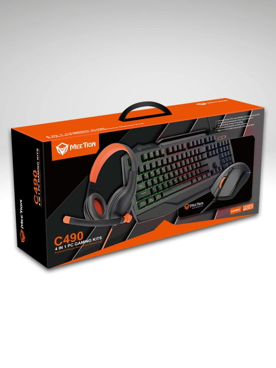 Игровой набор MeeTion C490 4 в 1, Клавиатура, Мышь, Наушники, Коврик - 
