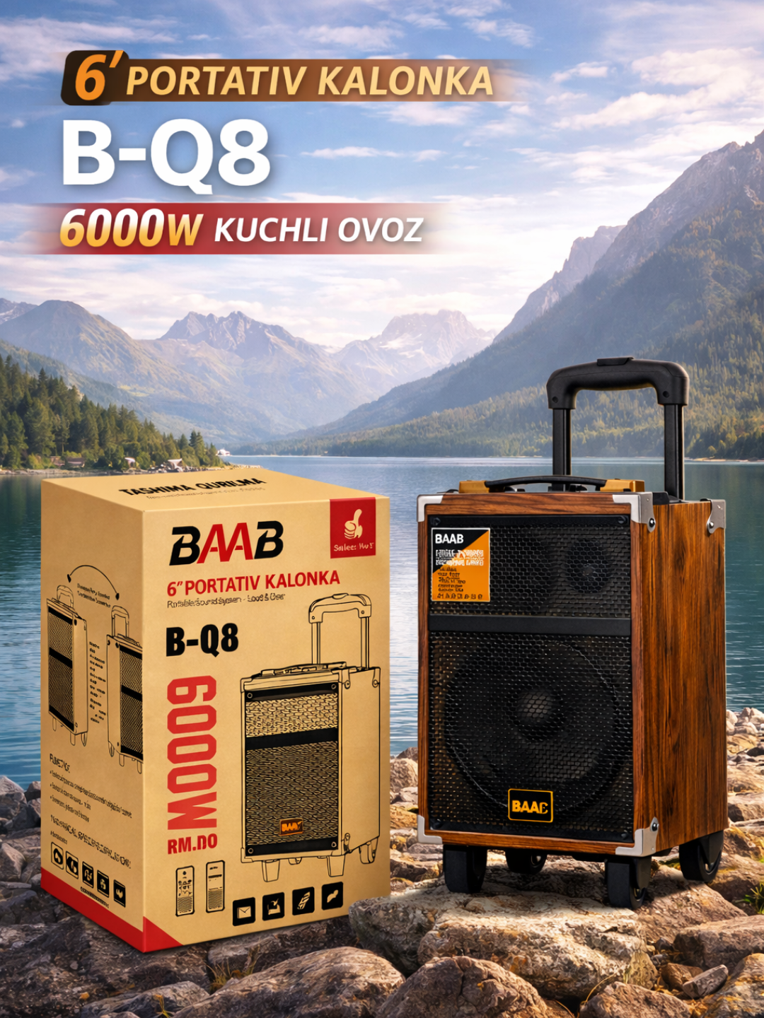 Караоке Bluetooth колонка BQ-8, с микрофоном и мощным звуком - 