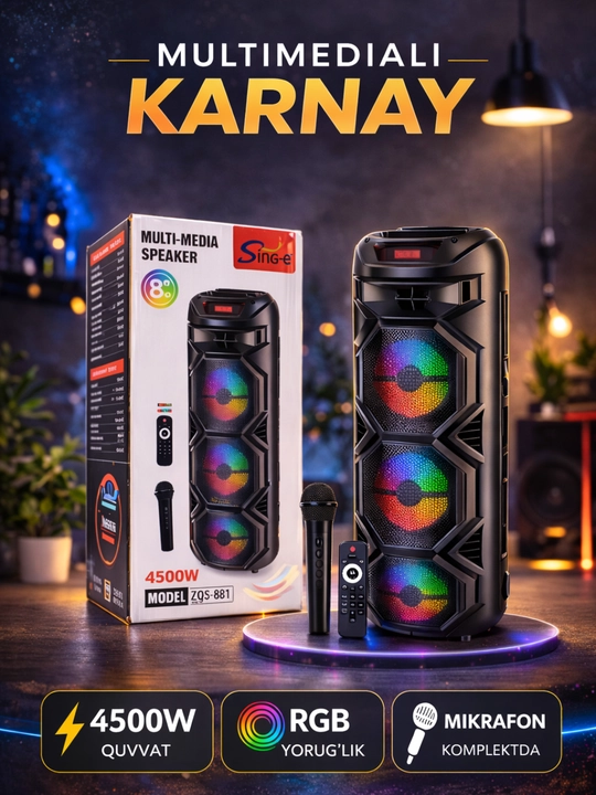 Portativ karnay, Bluetooth simsiz karaoke, mikrofonli, masofadan boshqarish pulti bilan - 