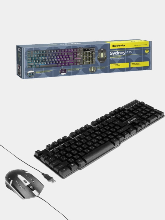 Игровой проводной набор клавиатура+ мышь с подсветкой Defender Sydney C-970 USB RGB