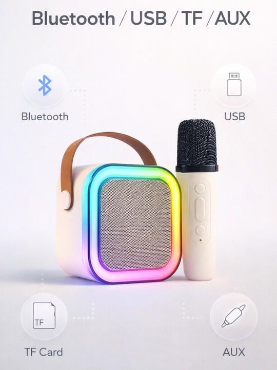 Портативная караоке колонка K10 с беспроводным микрофоном и RGB подсветкой