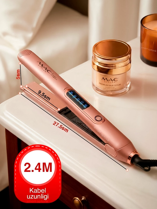 Soch dazmoli MAC Styler, professional soch tekislagich, titan plastinali, soch to‘g‘rilash