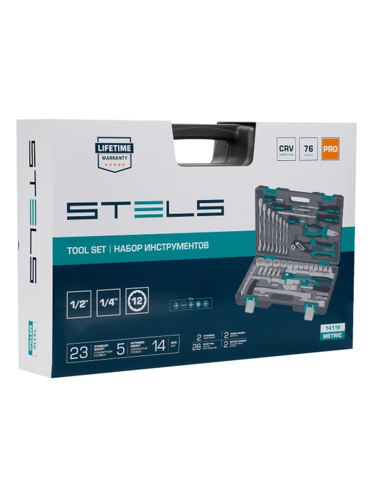 Набор инструментов STELS, 1/2", 1/4", CrV, кейс, 76 предметов, 14116