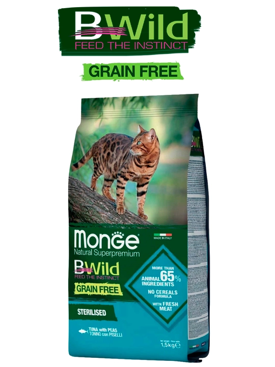 Bwild stserilandan mushuklar uchun tunets balig'i go'shti bilan ozuqa 1.5 kg