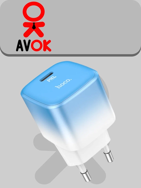 Tarmoq zaryadlash qurilmasi C101A, PD20W, Type-C, EU shtekeri, oq-ko‘k, 1 m kabel bilan