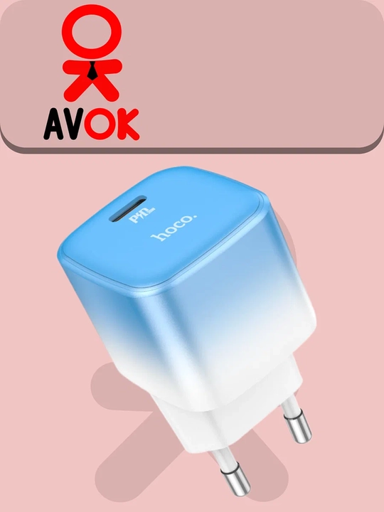 Tarmoq zaryadlash qurilmasi C101A, PD20W, Type-C, EU shtekeri, oq-ko‘k, 1 m kabel bilan