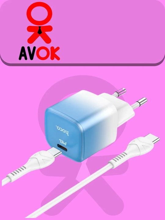 Tarmoq zaryadlash qurilmasi C101A, PD20W, Type-C, EU shtekeri, oq-ko‘k, 1 m kabel bilan