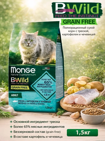 Bwild корм для кошек с мясом трески 1,5кг