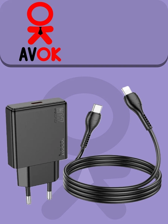 N37 Delgado tarmoq zaryadlash moslamasi, PD20W, Type-C, EU shtekeri, qora, 1 m kabel bilan