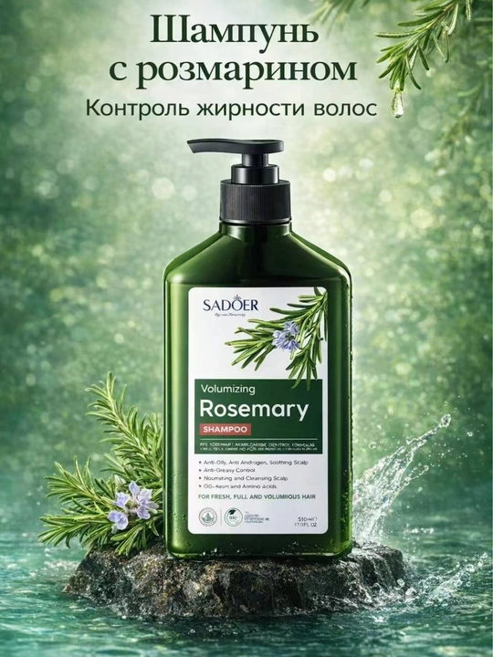 Шампунь с розмарином для объёма волос, контроль жирности, укрепляет и восстанавливает - 