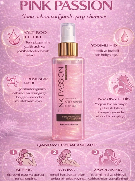 Pink Passion – Набор для ухода за телом из 4 средств спрей, гель-душ, крем, скраб