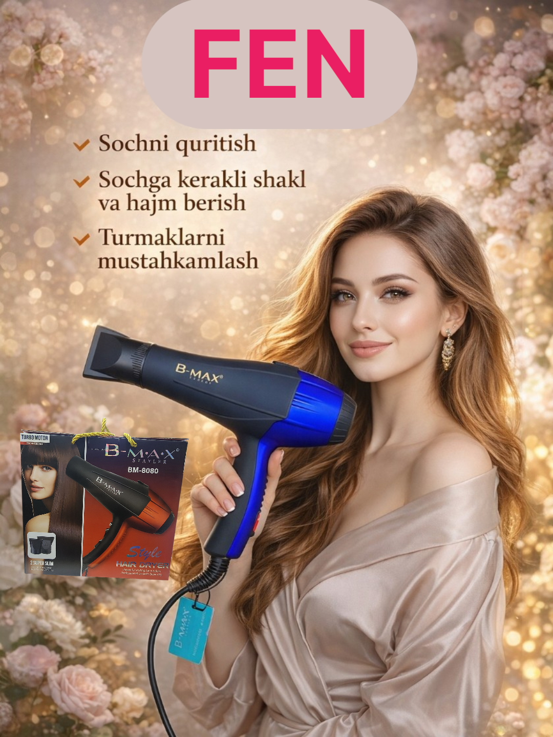 Professional fen B max BM-8080 model, quritish va uslublash uchun - 