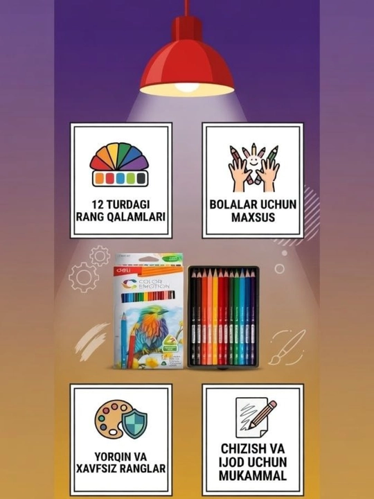 Deli ColoRun 12 rangli qalamlar to‘plami – bolalar va maktab uchun rangli qalam - 