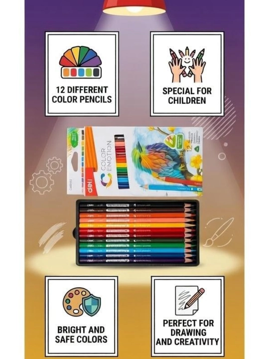Deli ColoRun 12 rangli qalamlar to‘plami – bolalar va maktab uchun rangli qalam