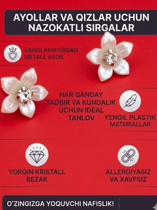 Ayollar aksessuarlari, ayollar uchun taqinchoqlar, sirg‘alar, bezaklar
