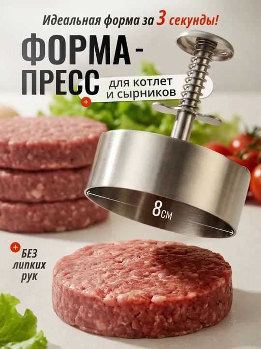 Qiyma presslagich – kotlet va burgerlarni oson va tez tayyorlash uchun qulay moslama - 
