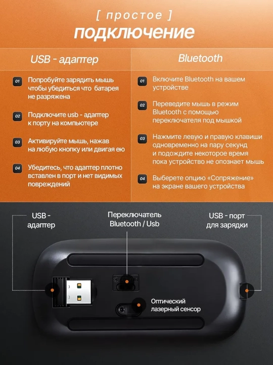 RGB yoritgichli simsiz kompyuter sichqonchasi, Bluetooth va USB, 1600 DPI