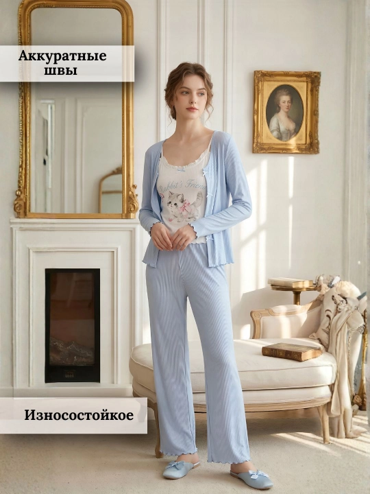 Пижамы женские, 3х1, ночная, домашняя, от 42 до 52 - 