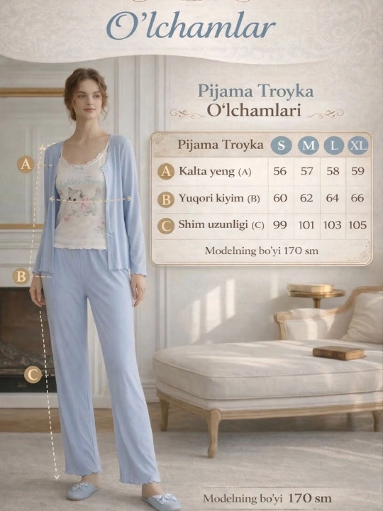 Pijama ayollar uchun, 3 tasi 1 da,ayollar pijamasi, 42 dan 52 gacha
