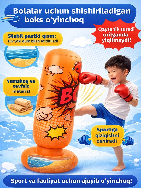 Bolalar uchun shishiriladigan boks o‘yinchoq - 