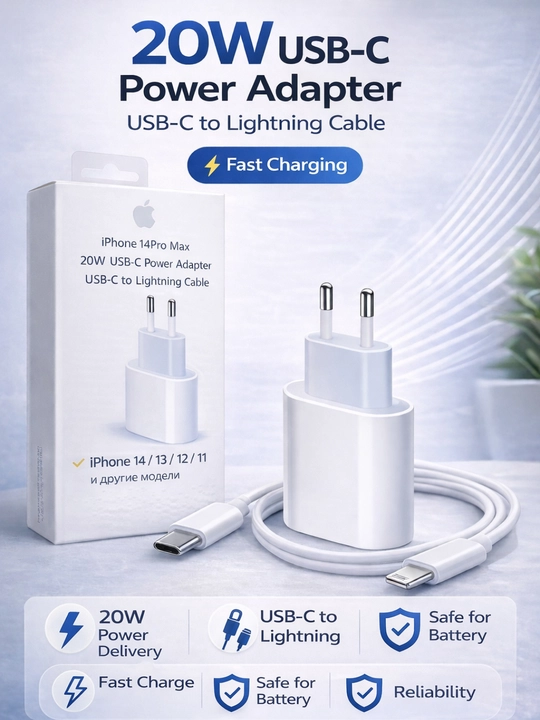 IPhone uchun 20W tezkor zaryadlovchi adapter USB-C dan Lightning kabel bilan - 