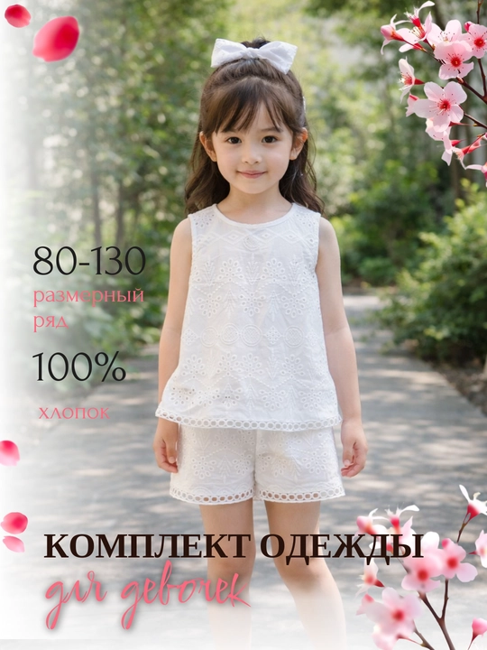 Qiz bolalar uchun yozgi kiyim komplekti kofta va shorti 80–130 paxta - 