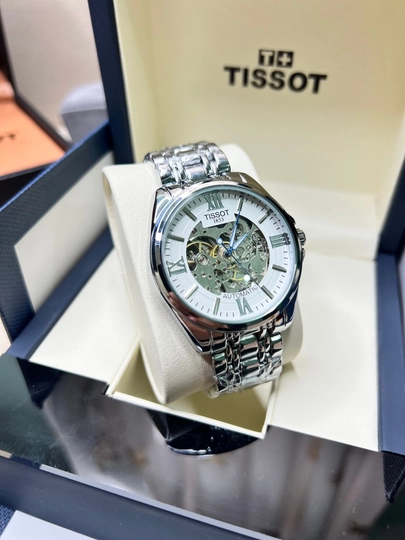 Мужские часы Tissot, механика, с кожаным и металлическим ремешком, в подарочной коробке — WATCHOZ-TISSOT16AA-БЕЛЫЙ